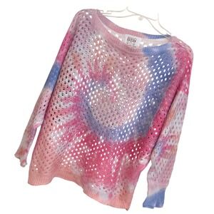 Brand Bazar Womens Tie Dye Open Knit Sweater Pink Blue Oversized Boho 9303